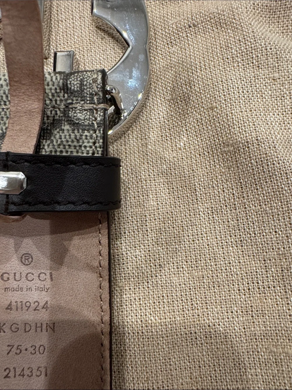 Gucci GG Supreme Monogram Belt in Beige and Brown with Silver Buckle